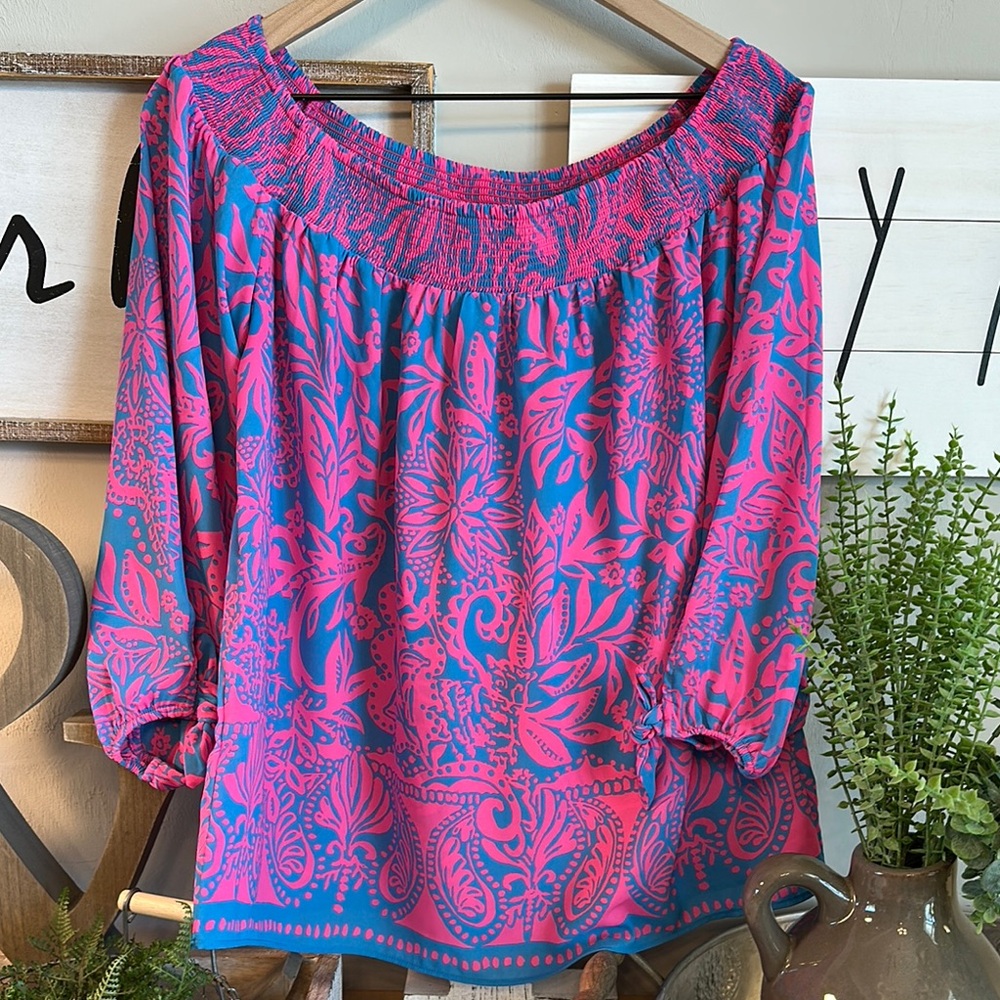 ππLilly Pulitzer Maryellen Long Sleeve Off the Shoulder Top - Picture 11 of 12